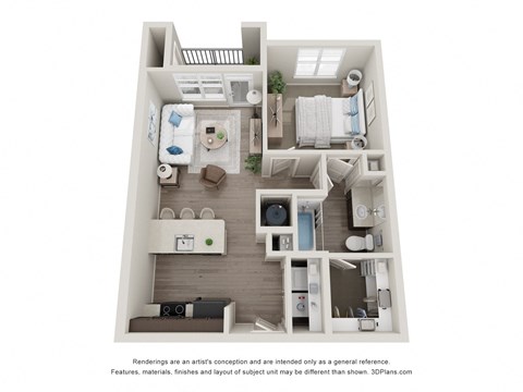 Floor plan for 1 bed, 1 bath, 662 sqft
